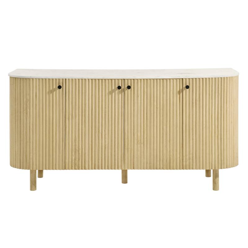 Caldera 60" Curved Solid Wood and Marble Sideboard Storage Cabinet
