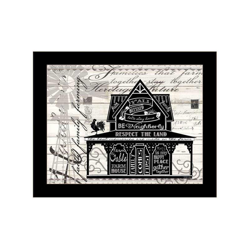 TrendyDecor4U Farmhouse "Y'ALL BLESSED FARMHOUSE" Framed Print Wall Art - Black