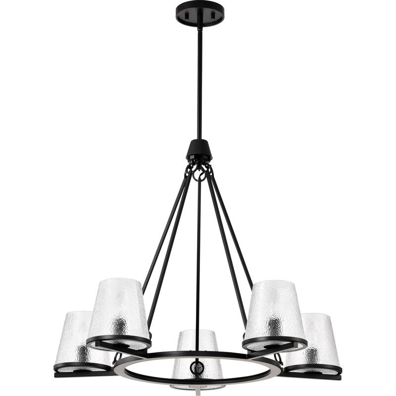 Valentine 5 Light Chandelier Black Finish Hammered Glass - Black