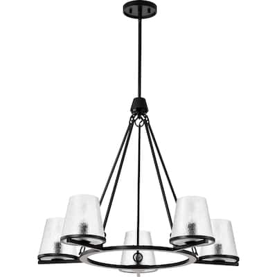 Valentine 5 Light Chandelier Black Finish Hammered Glass