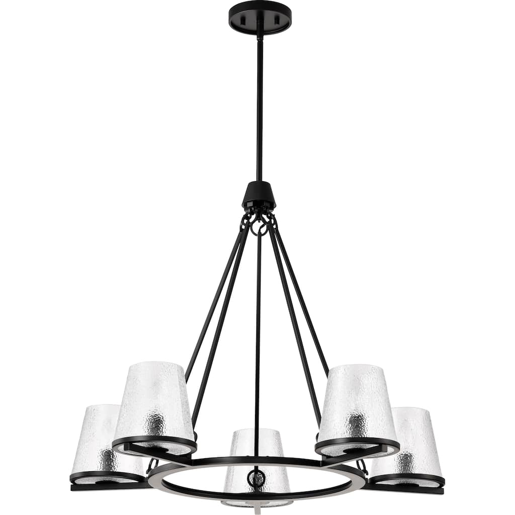 Valentine 5 Light Chandelier Black Finish Hammered Glass