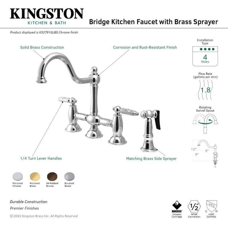 Kingston Brass Restoration Bridge Kitchen Faucet with Brass Sprayer