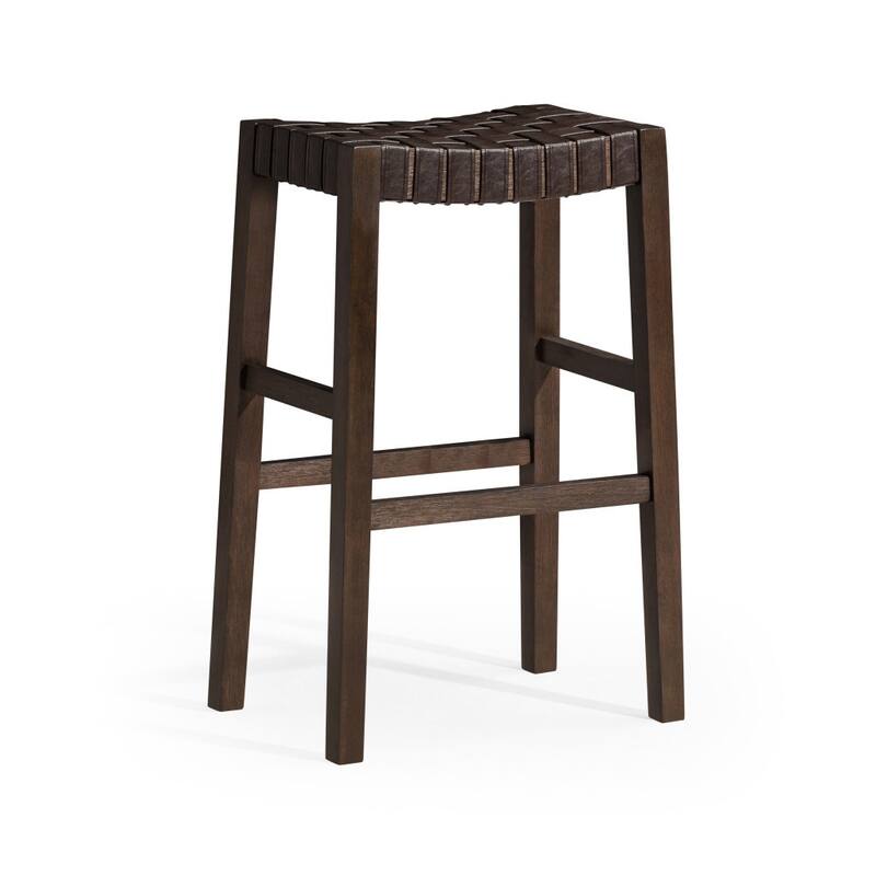 HomeRoots 31" Brown Faux Leather and Solid Wood Backless Bar Height Bar Chair
