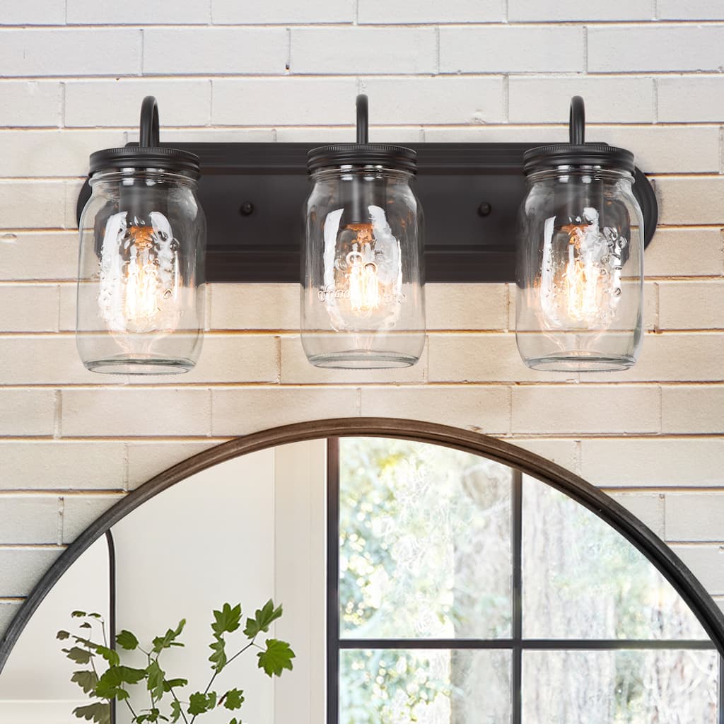 Farmhouse 3-Light Glass Bathroom Vanity Lights Wall Sconces - W19.25" * E7.5" * H8.5"