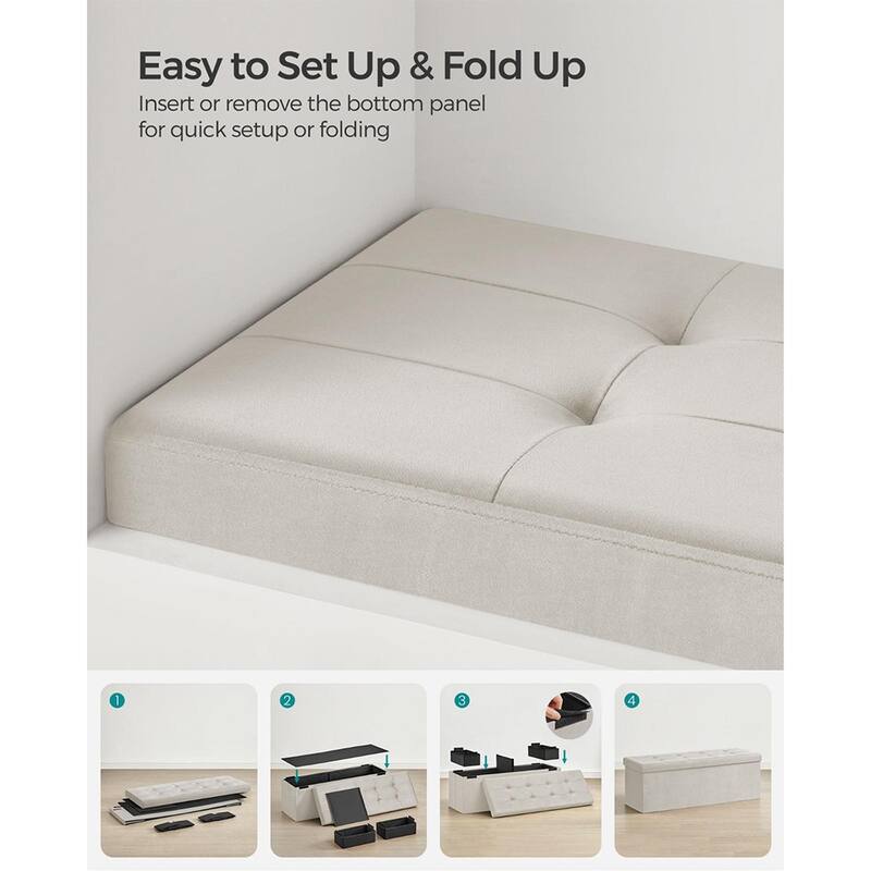 Velvet Padded Storage Ottoman Bench with Foldable Design and Hidden Compartment for Living Room or Bedroom