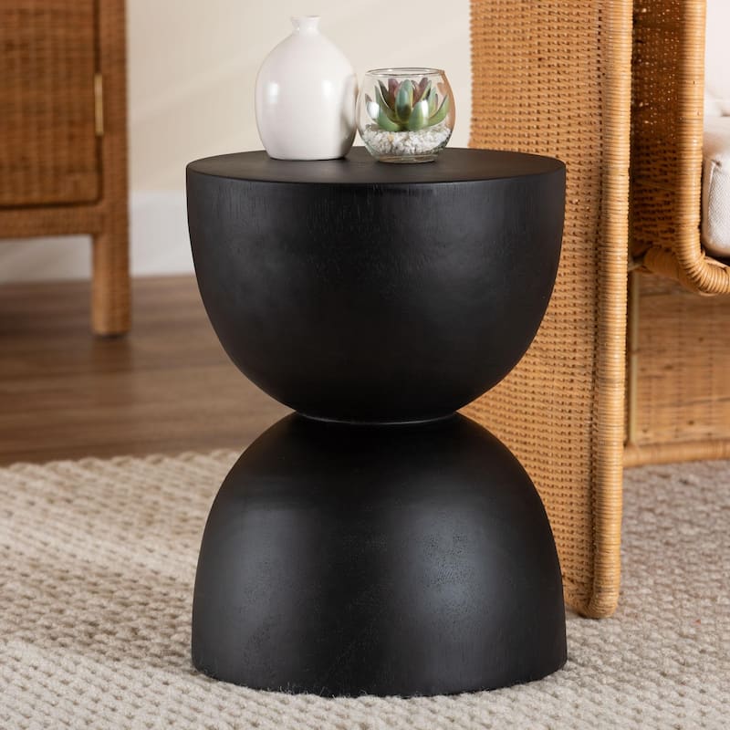 Nomiki Solid Suar Wood Side Table - Hand-Carved Sculptural End Table with Hourglass Design, Modern Boho Style