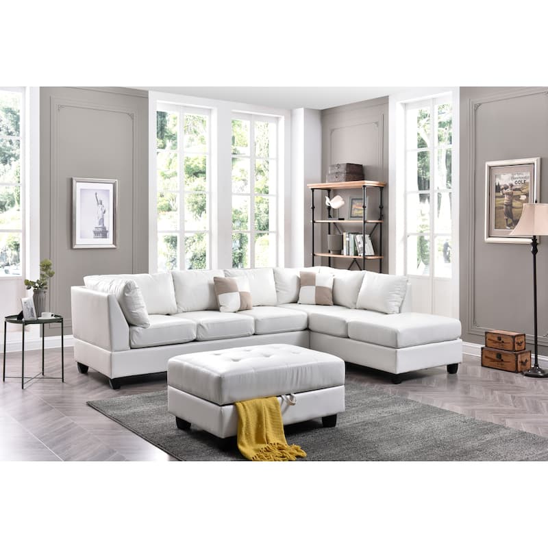 Malone L-shaped Reversible Faux Leather Sectional Sofa - White