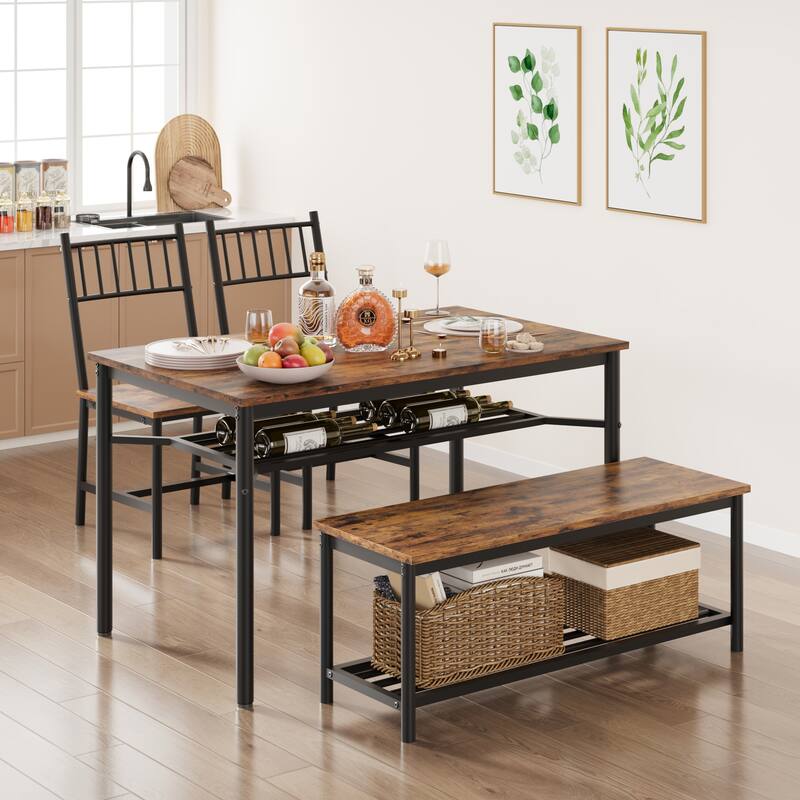 Dining Table and 2 Chairs with Storage Bench