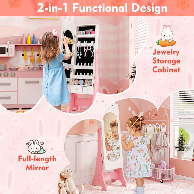 Costway Kids Jewelry Cabinet Standing Children Jewelry Organizer with - See Details