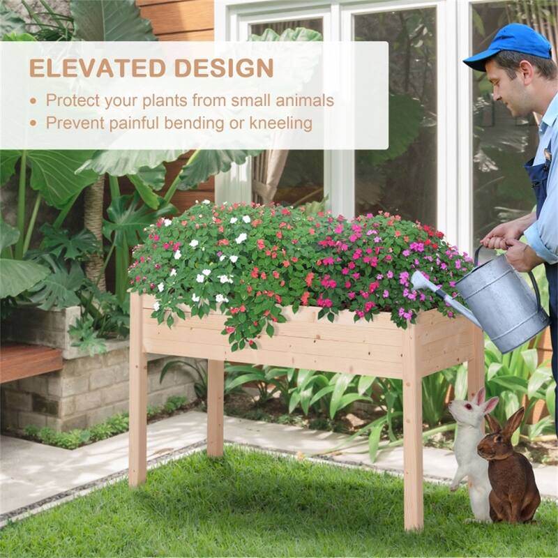 Natural Wood Fir Elevated Garden Bed with Legs and Self-Draining Design - 48.25" L x 22.25" W x 30" H