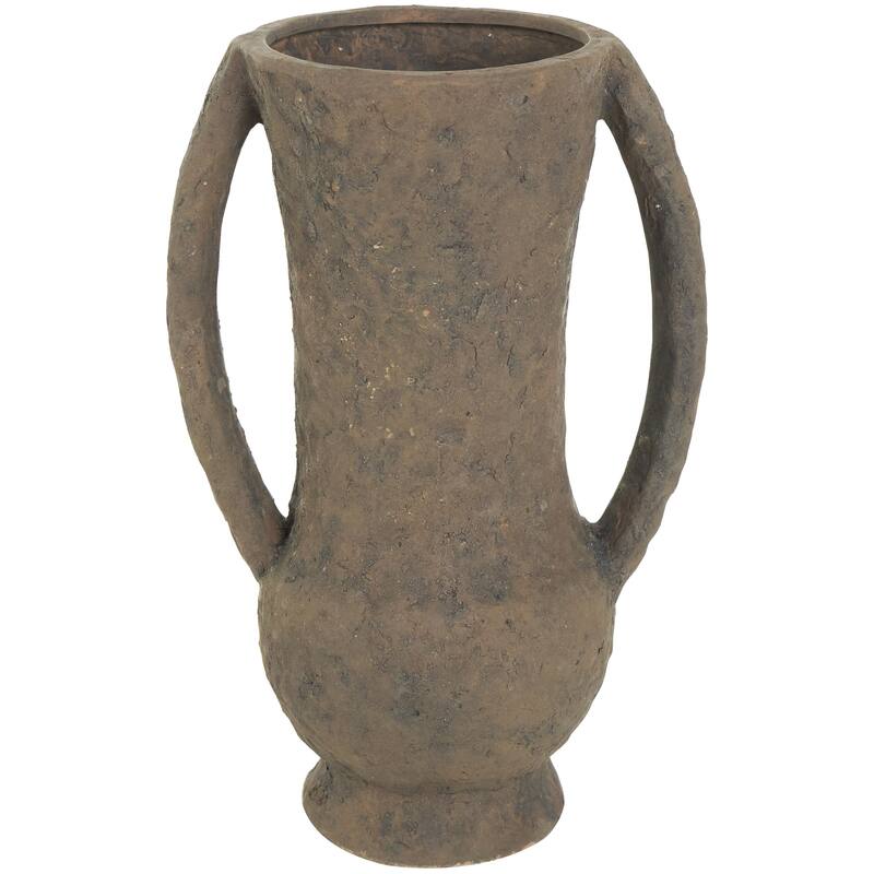 Ceramic Handmade Textured Amphora Decorative Vase with Two Long Handles - Dark Brown - Roche River Decor - Dark Brown