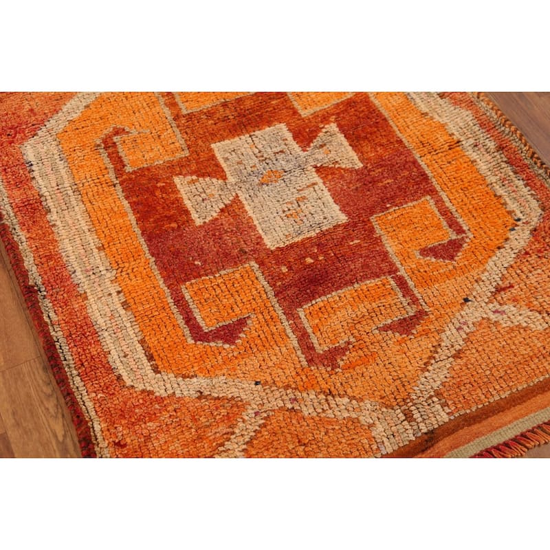 Orange Tribal Oushak Oriental Vintage Runner Rug Handmade Wool Carpet - 3'2"x 10'3"