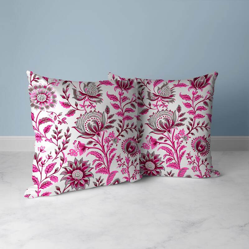 Sanganeri Block Print Faux Suede Reversible Throw Pillow Pink and Grey
