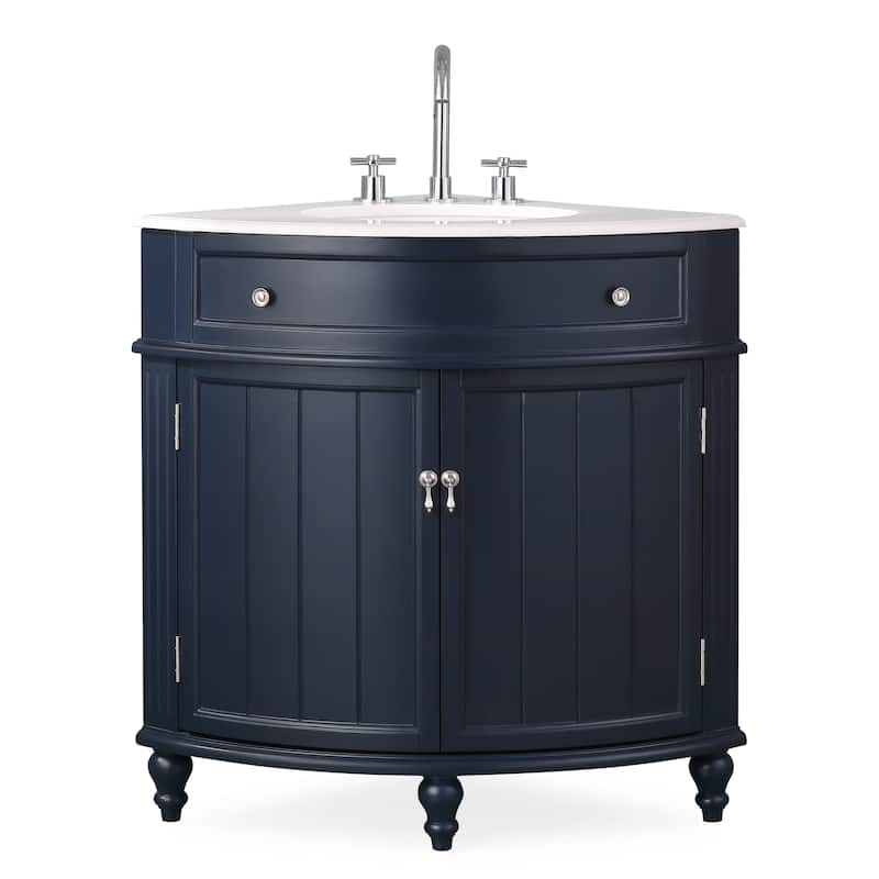 24" Benton Collection Triadsville Dark Blue Corner Bathroom Vanity - Painted - Blue - Single Vanities