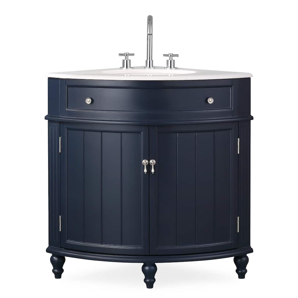 24" Benton Collection Triadsville Dark Blue Corner Bathroom Vanity