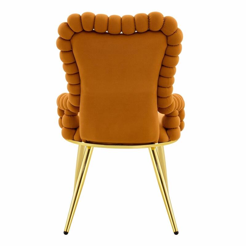 Set of 2 Puffy Bubble Velvet Dining Chairs with Ball Chain Design & Gold Legs