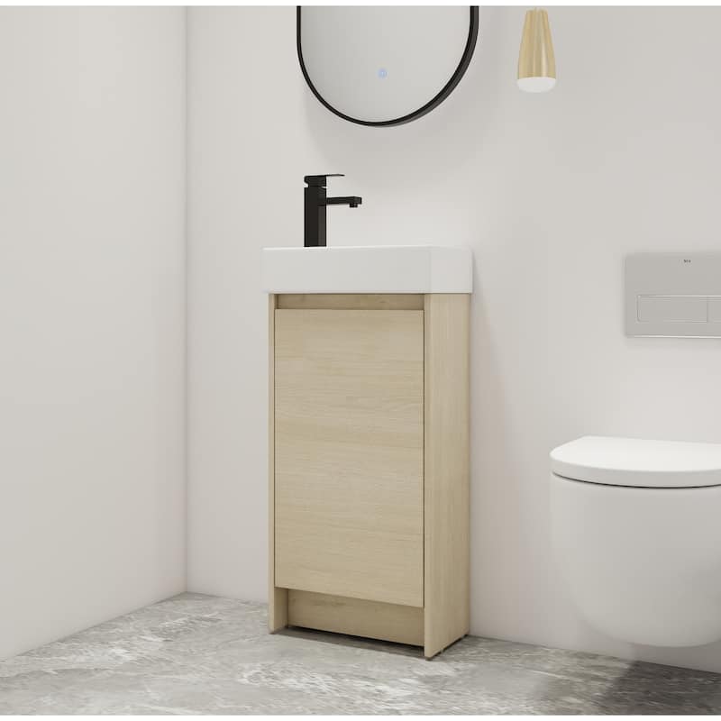 Malwee 16" FreeStanding Bathroom Vanity, Mini Floor Stand Bathroom Vanity with Sink,Soft Close Door and Adjustable shelf