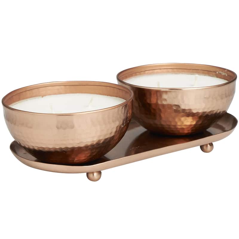 Metal Scented Hammered 12 oz 2 Wick Decorative Candle with White Wax - Set of 2 Gold, Copper, Silver - Roche River Decor