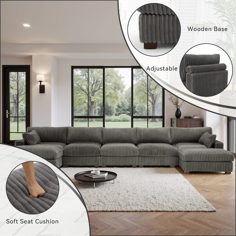 Plush Cotton Flannel Modular Sectional Sofa with 2 Ottomans