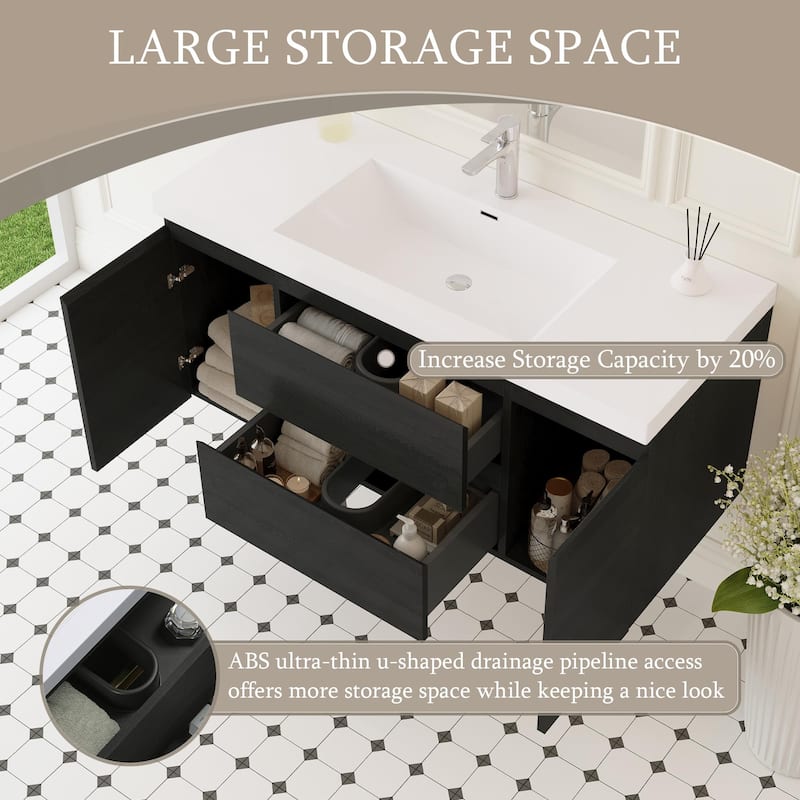 GDFStudio - Alexander Modern Floating Bathroom Vanity with Integrated Resin Sink and Soft-Close Drawer Storage