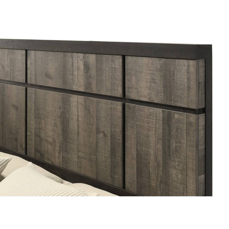 Queen Panel Bed with Gray Ebony Finish, Contemporary Wooden Headboard