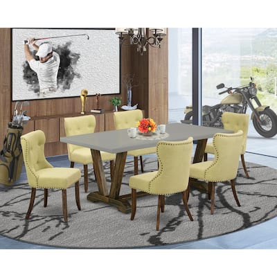 7-Piece Dining Room Set - Rectangular Table & Parson Chairs - Modern Linen Fabric Upholstery