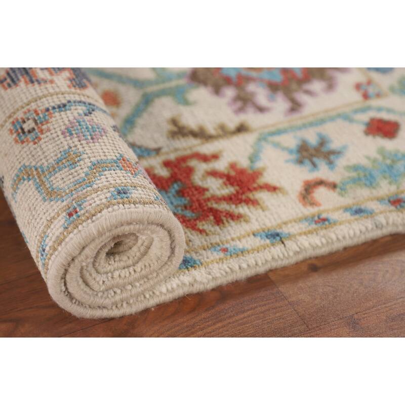 Ivory Floral Oushak Oriental Accent Rug Handmade Wool Carpet - 3'1"x 4'10"