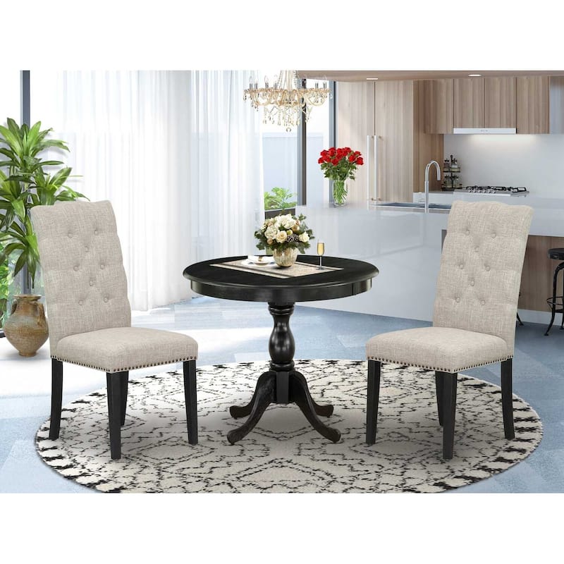 HomeStock 3-Piece Wirebrushed Black Solid Wood Top Button Tufted Dining Room Set (Seats-4)