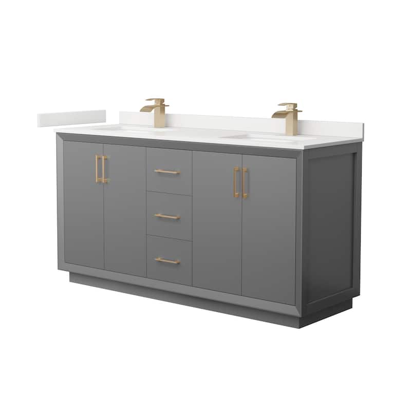 Wyndham Collection WCF414166D-QTZ-UNSMXX Strada 66" Free Standing - Dark Gray / White Quartz Top / Satin Bronze