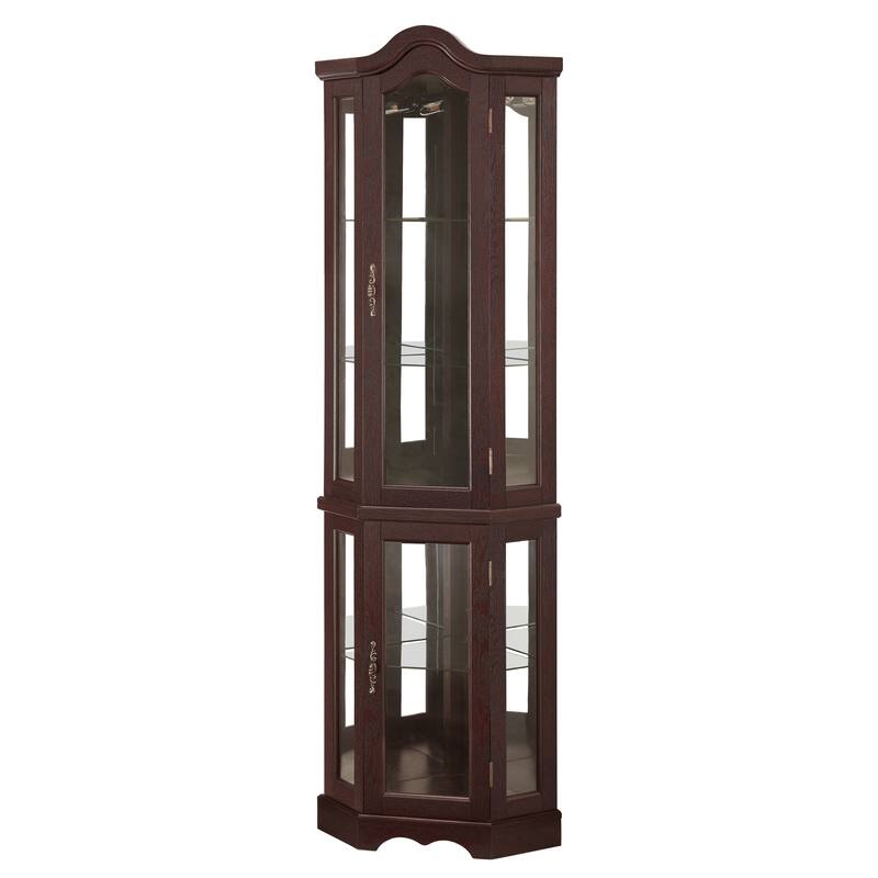GDFStudio - Storage Corner Curio Cabinet with Lighted Glass Shelves