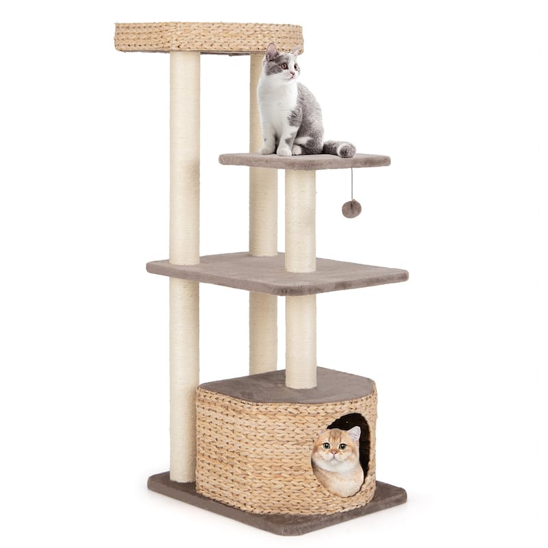 4-Layer Cat Tower with Scratching Posts Condo and Washable Cushions - 23.5" x 19" x 52"