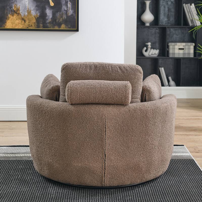 Oversized Teddy Fabric Swivel Barrel Chair with Moon Ottoman & 4 Pillows