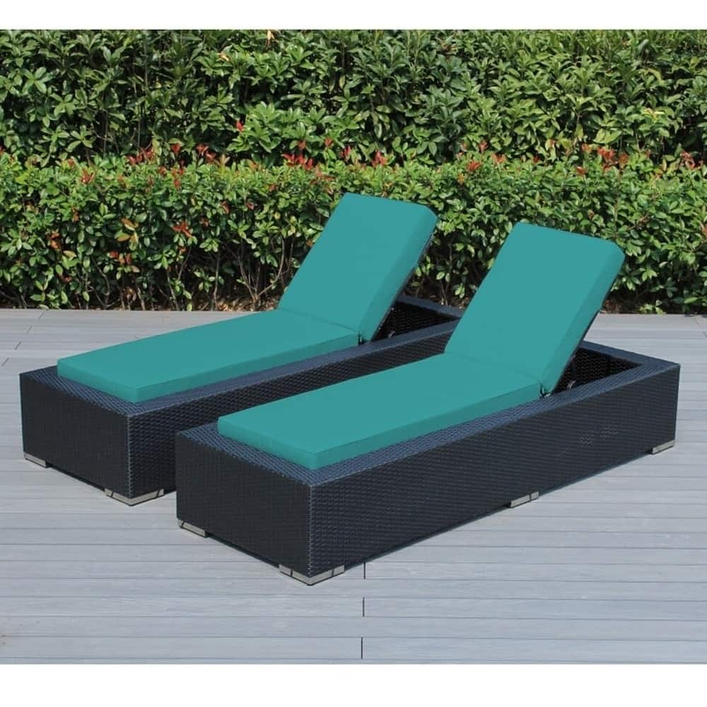 Ohana Outdoor Patio 2 Piece Black Wicker Chaise Lounge Set - No Assembly