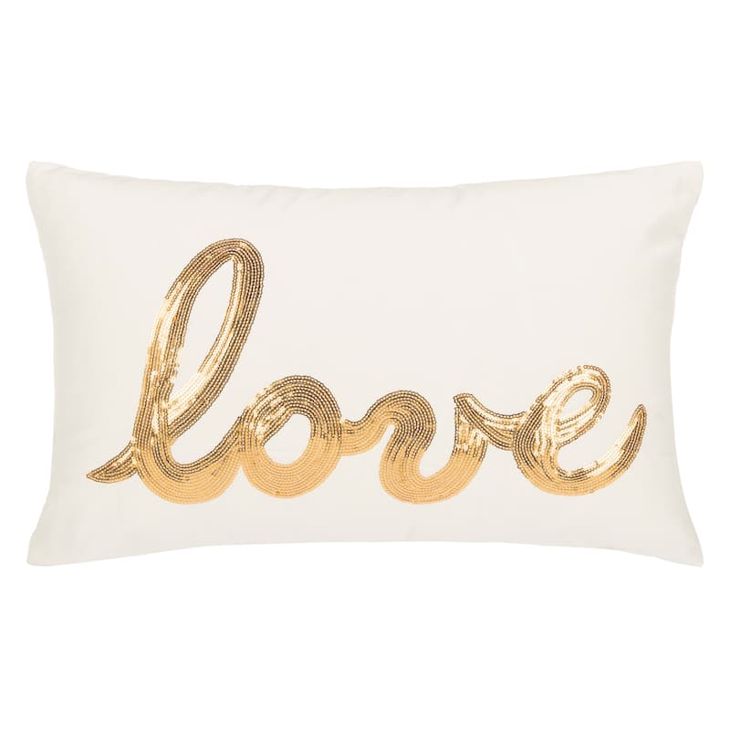 SAFAVIEH Wilkes Comes Love Decorative Pillow- Gold / Beige