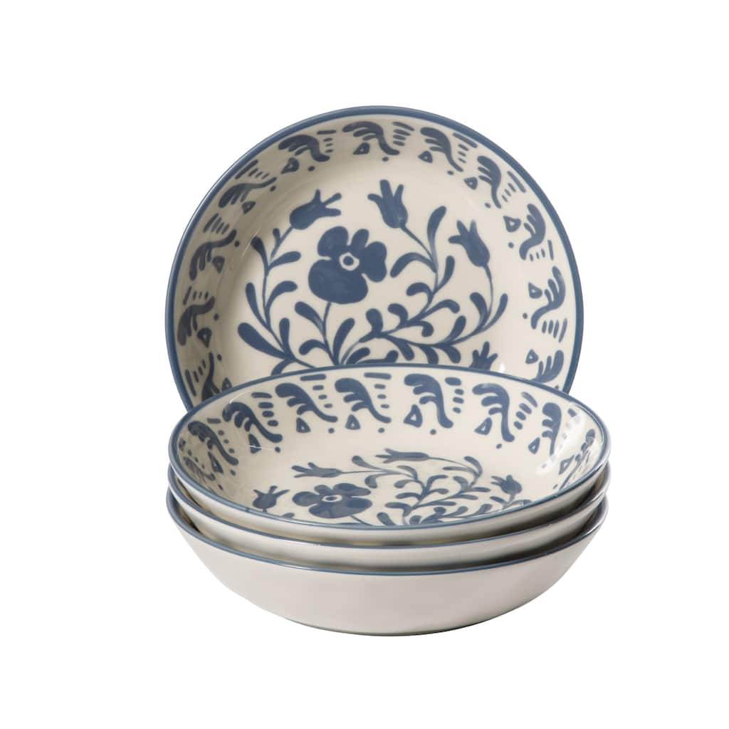 Bloomhouse - 2-Time Oprah's Favorite Things, Valencia Flor 4 Piece 8" Dinner Bowl Set, Stoneware, Floral Decal Design