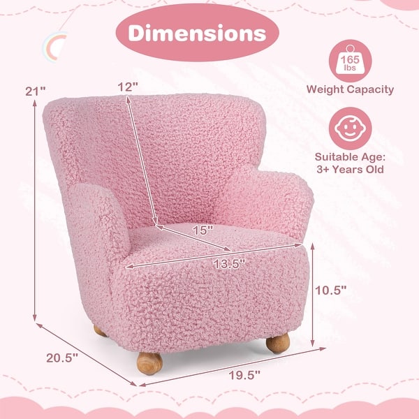 dimension image slide 1 of 4, Costway Sherpa Kids Sofa with Solid Rubber Wood Legs for Boys & Girls - See Details