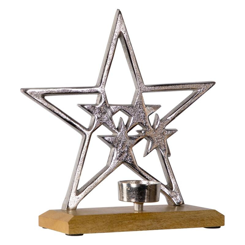 Stars Within a Star Metal Tealight Candle Holder - 9.5"