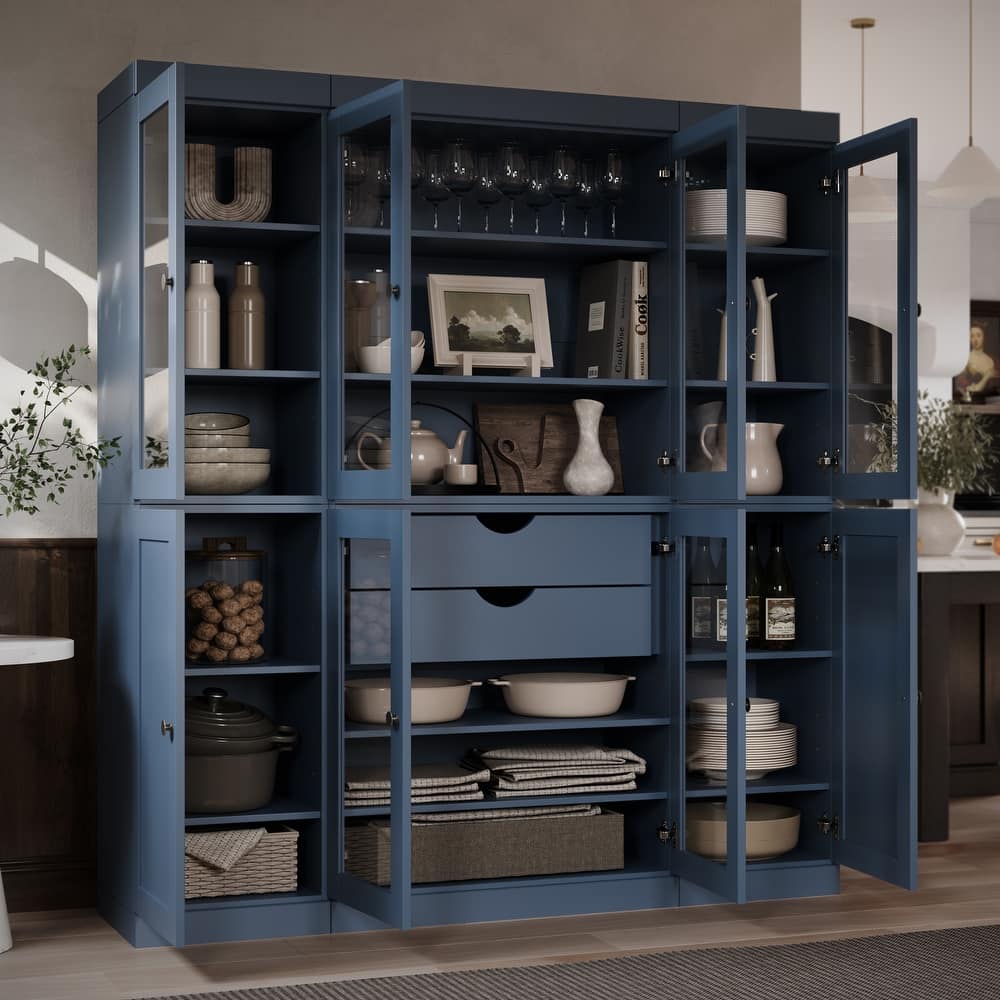 Palace Imports 100% Solid Wood Pantry China Cabinet, Clear Glass & Shaker Doors, 2 Drawers, 65" Wide, 71.5" Tall