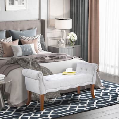 HOMCOM Traditional Style Entryway Bed End Shoe Bench with Button Tufted and Rounded Arm for Living Room,