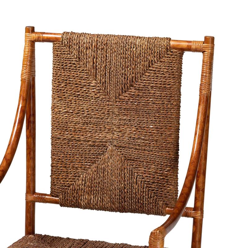Ramos Marbled Tortoise Natural Rattan and Seagrass Armchair - Handwoven Wicker Chair, Rustic Boho Accent Seating