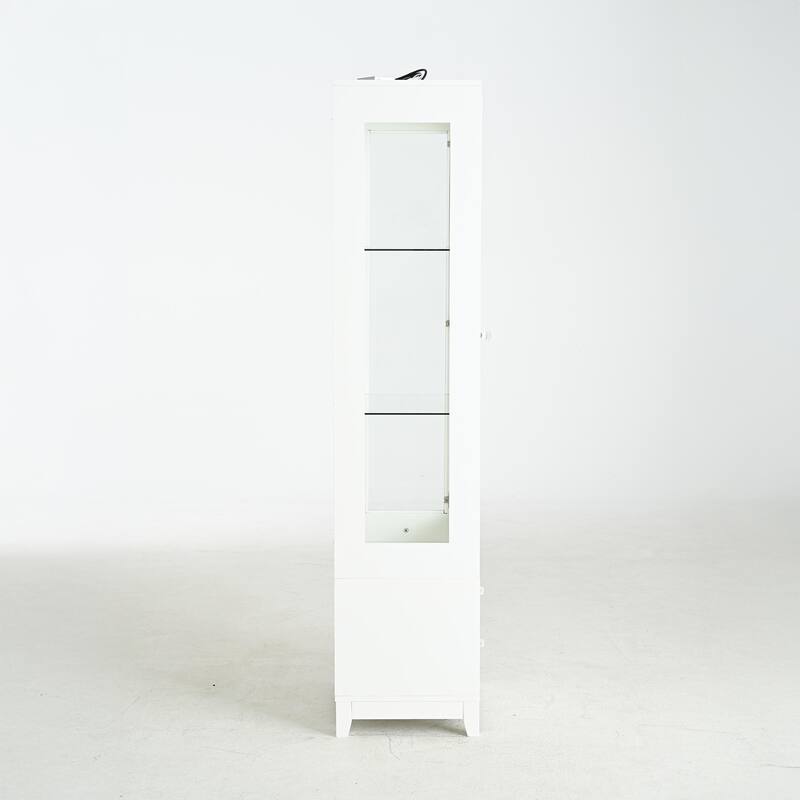 71" 3-Side Glass Display Cabinet, Display Shelf with Storage Drawers 3-Tier Curio Cabinet with LED Light for Collectibles