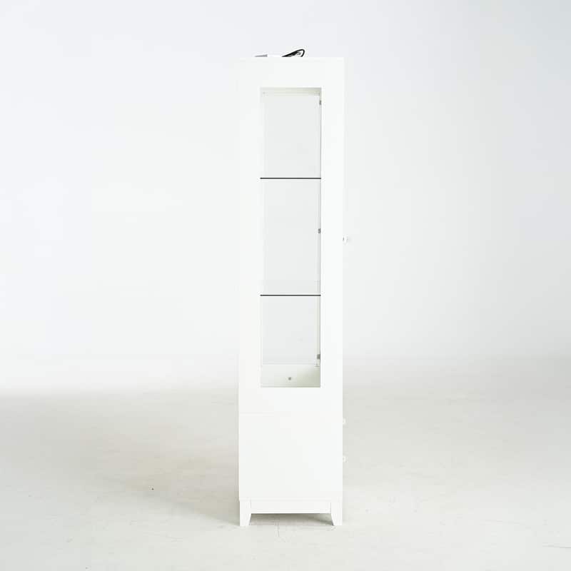 71"Tall Display Cabinet with Single Upholstered Glass Door, Wine Cabinet with 5 Colors Adjustable LED Ceiling Light