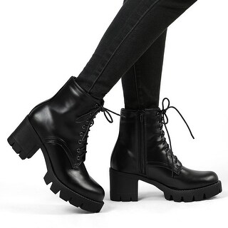 high heel platform combat boots