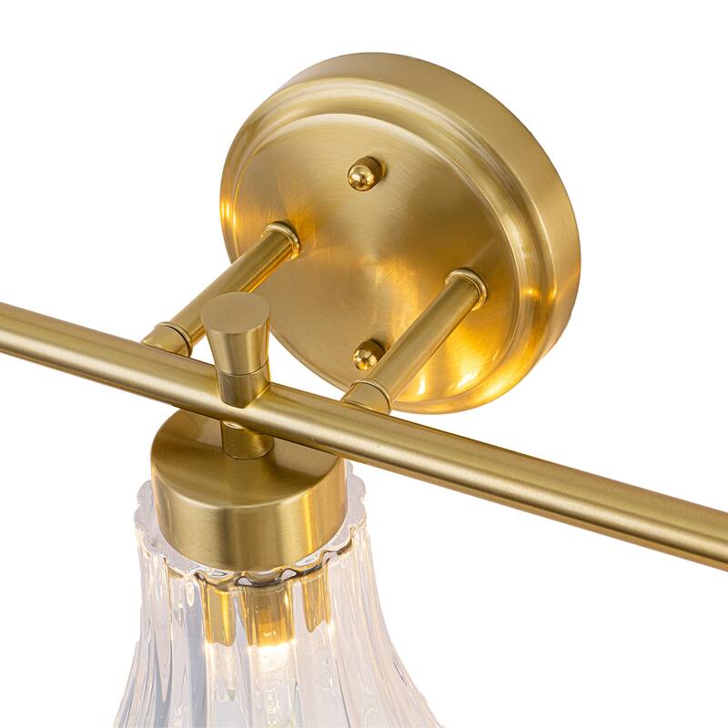 Gold Metal Wall Sconce Ribbed Trumpet Glass Shade for Bathroom Vanity