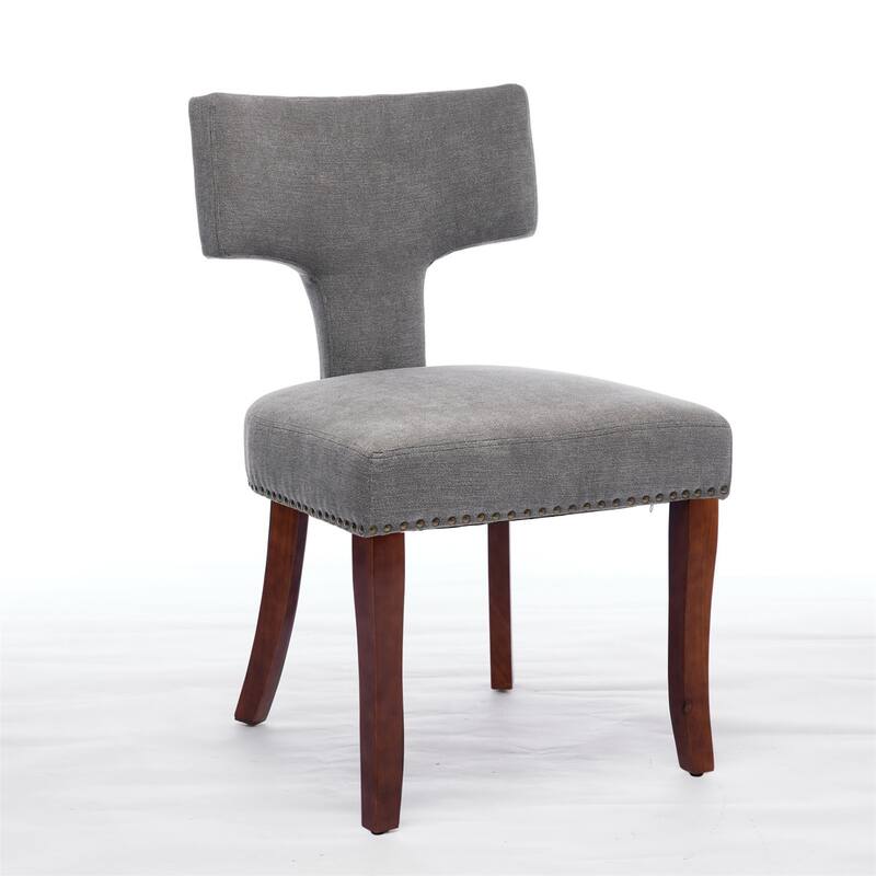 Set of 2 Linen Fabric Upholstered Curved Backrest Accent Dining Chairs