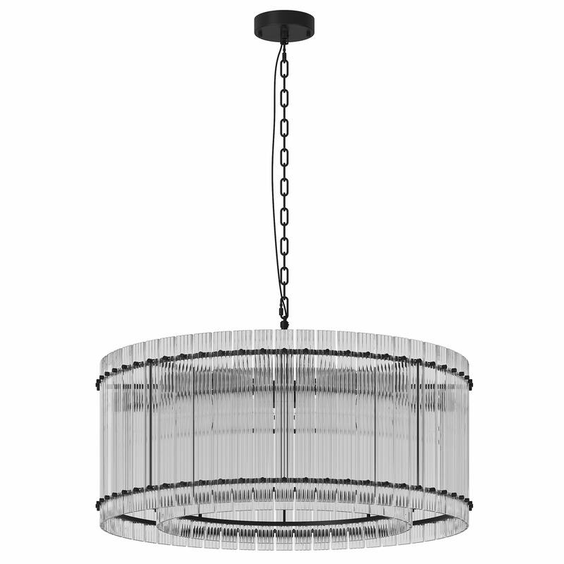 8-Light Water Ripple Crystal Glass Chandelier - Black