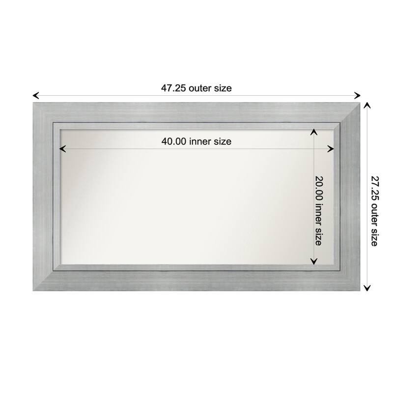 Romano Silver Framed Non-Beveled Custom Wall Mirror, Bathroom Vanity Mirror - Outer Size: 47.25 x 27.25