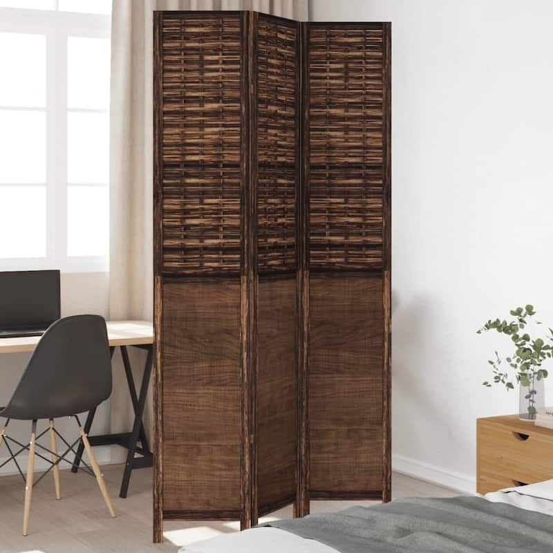 vidaXL Room Divider Privacy Screen Living Room Dark Brown Solid Wood Paulownia - 15.7" x 86.6" - Dark brown 3 panels