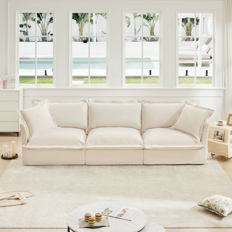 Modern 3 Seater Upholstered Sofa with 2 Pillows