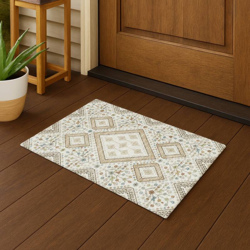 Machine Washable Indoor/ Outdoor Boho Milli Chantille Rug - Ivory - 1'8" x 2'6"